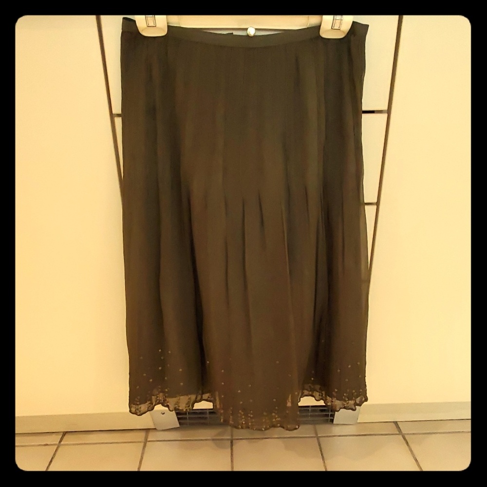 Olive green silk skirt